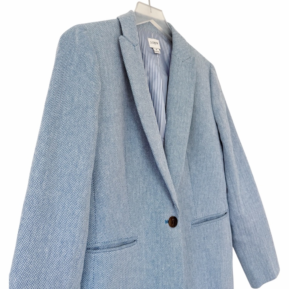 J. Crew Factory Herringbone One Button Blue White Blazer Size 4 - Picture 5 of 12